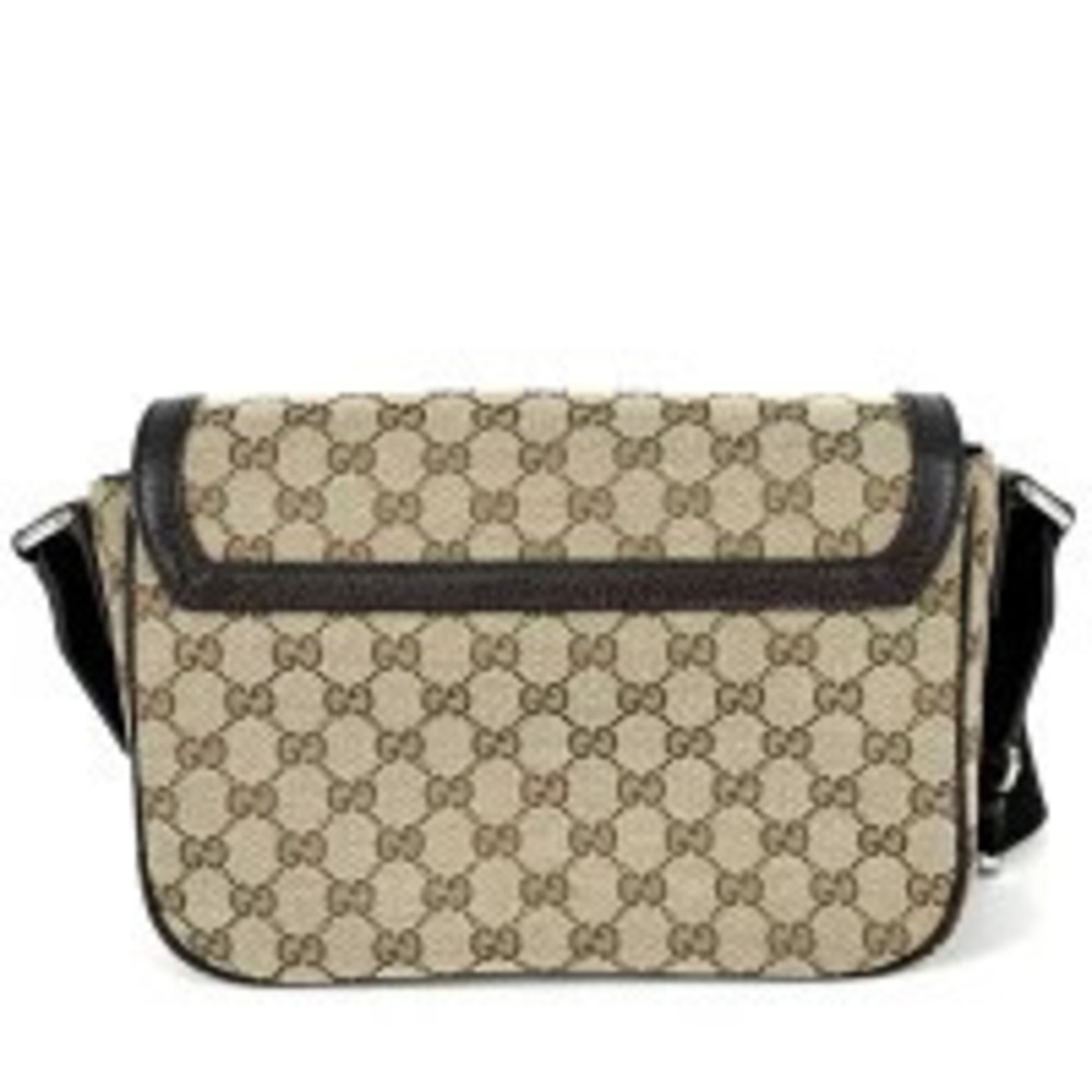 Gucci GG Leather Messenger Brown Bag Shoulder Beige Canvas
